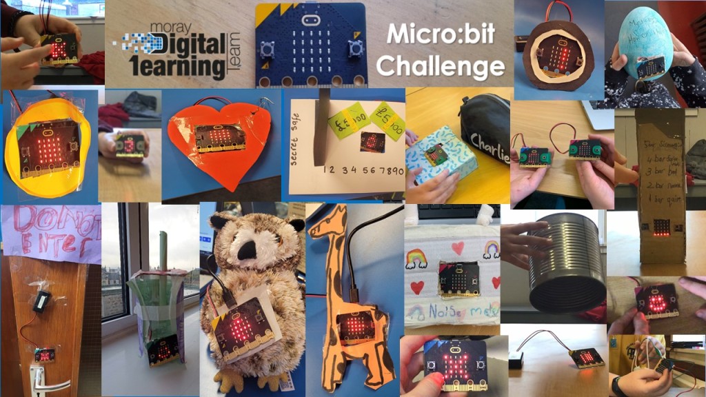Collage of entries to the micro:bit challenge. Including a door alarm, bottle alarm, sound meter, magic egg and more.